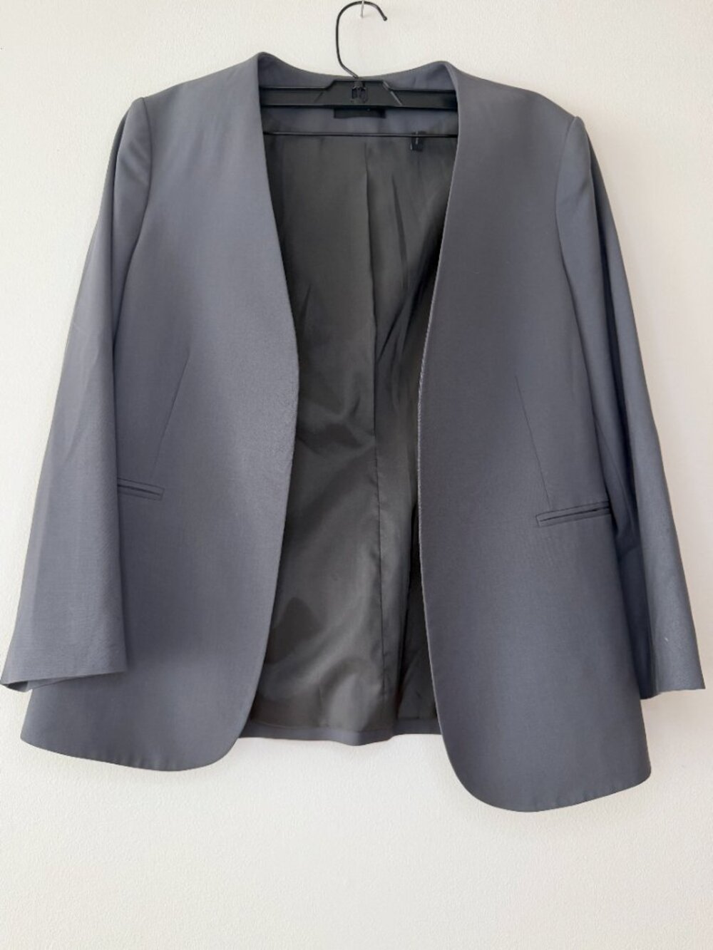 Theory Women's Grey Open Front Collarless Blazer Size 8